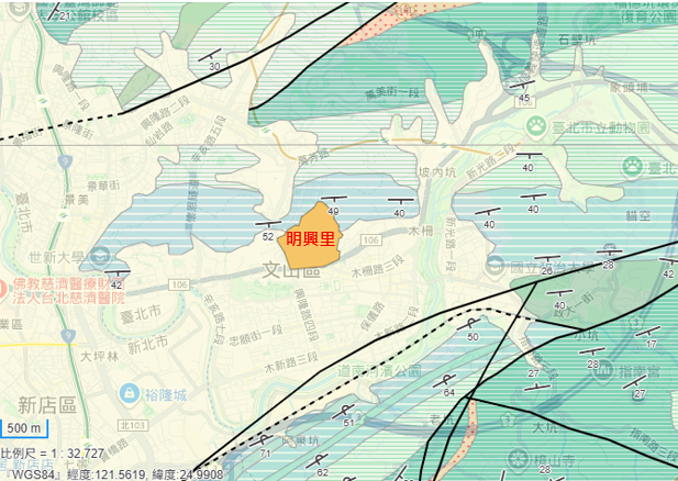 圖二、文山區明興里地質圖（圖源：地質雲加值應用平台）
